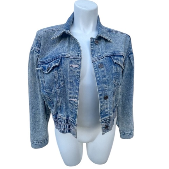 Hollister Balloon Sleeve Denim Jacket Waist Band Jean Jacket Size Large - Picture 2 of 12
